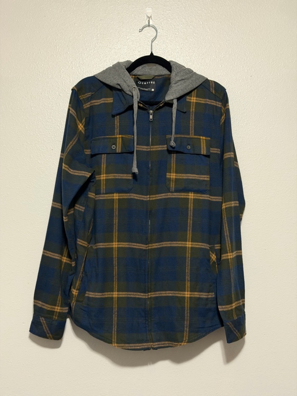 Empyre Navy Plaid Hooded Zip Jacket